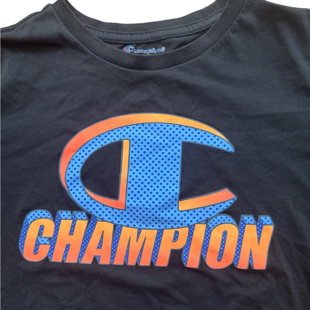 Champion Youth Boys T-Shirt Size Large 14-16‎ Black Tee Champion Logo